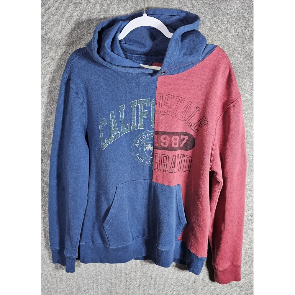Aeropostale 1987 California Spliced Color Block Hoodie Mens Size L‎ Fleece Lined